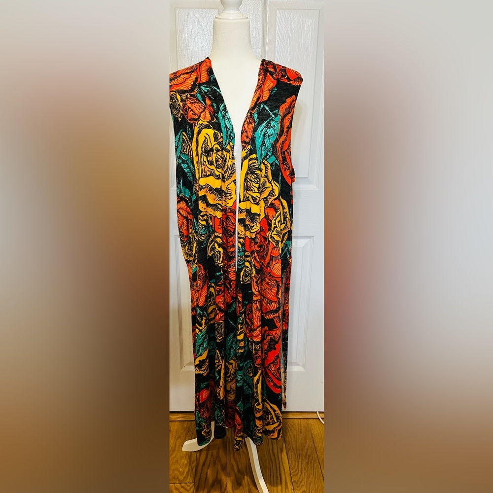 Lularoe kimono floral orange colorful coastal beach boho lounge coverup size XL
